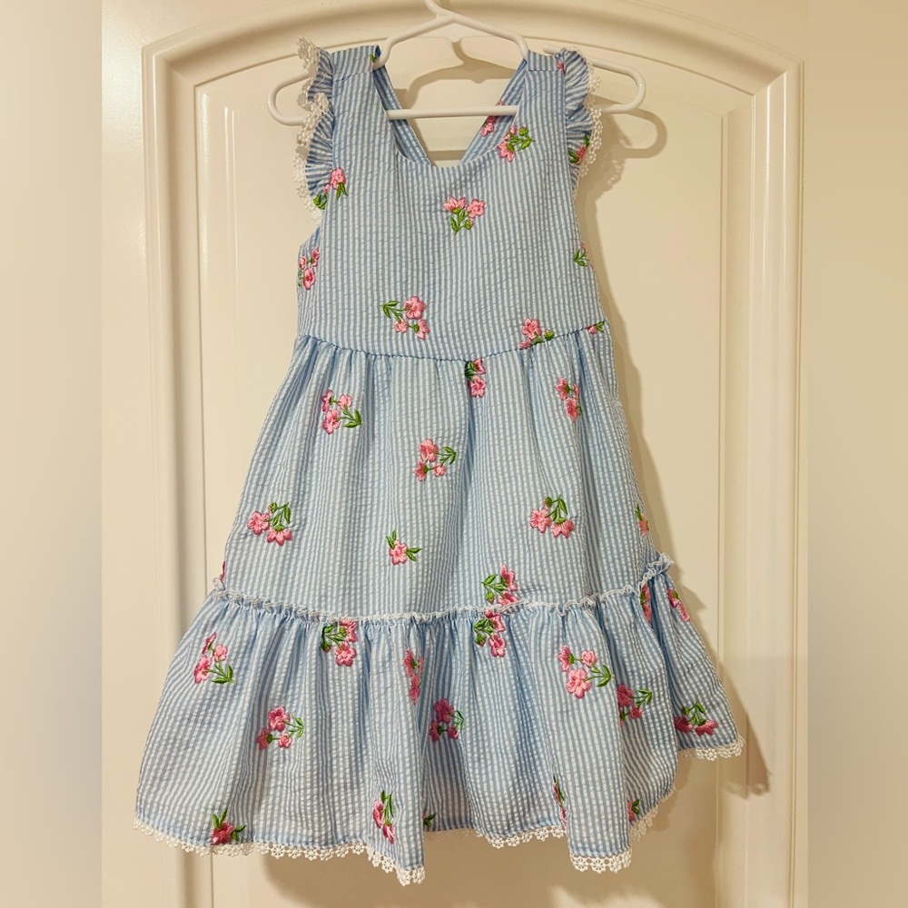 NWT Rare Editions Blue Spring Breeze Seersucker Floral Dress size 4T